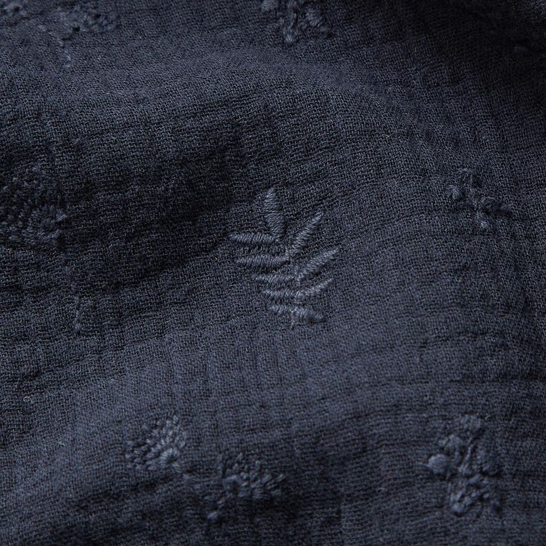 Musselina/ Tecido plissado duplo Bordado Flores e ramos – azul-marinho,  image number 6