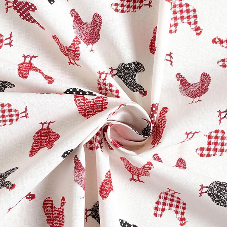 Tecido de algod&atilde;o Cretone Galinhas &ndash; branco sujo/cor de malagueta,  image number 3
