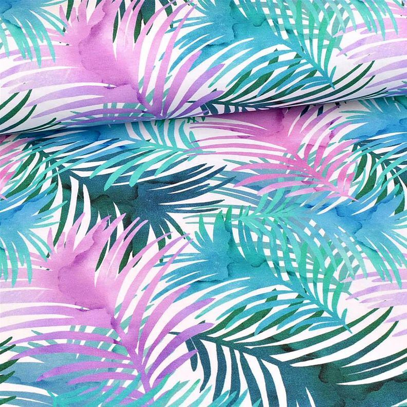 Jersey de algodão Folhas de palmeira coloridas | Glitzerpüppi – branco,  image number 2