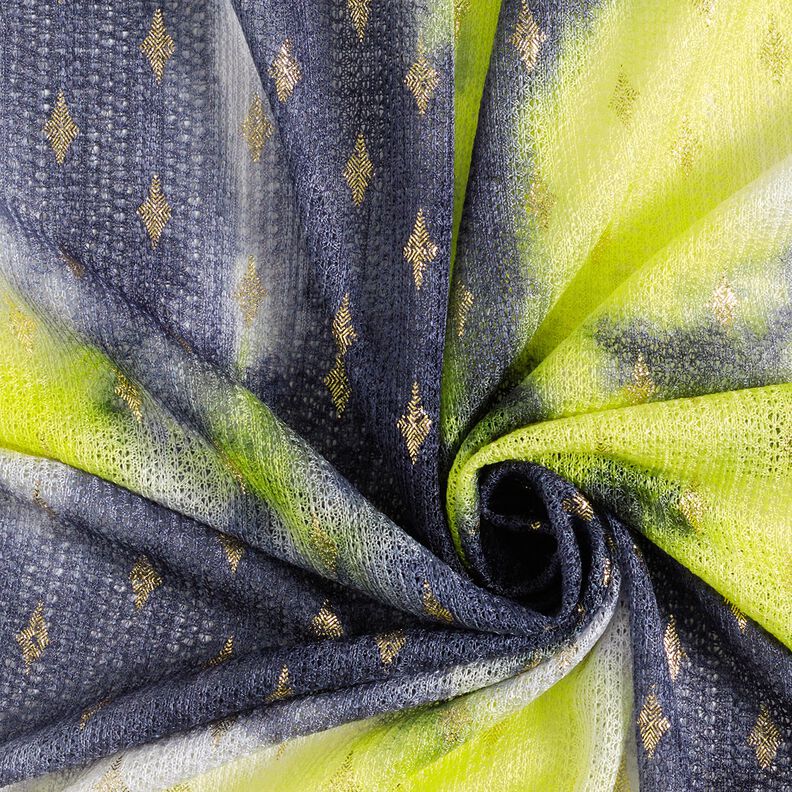 Renda em tricot Batik e losangos dourados – azul-marinho/amarela néon,  image number 3