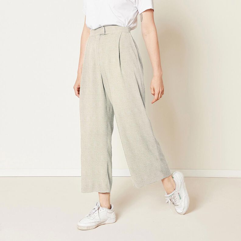 Mistura de linho e algodão Riscas estreitas – bege escuro/branco,  image number 6