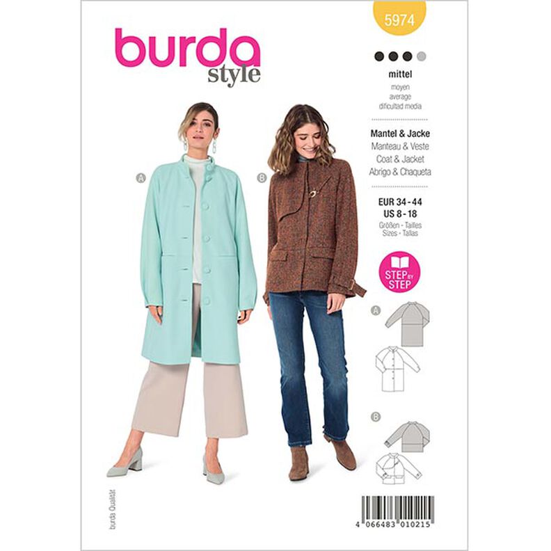 Casaco/sobretudo com mangas raglã e gola alta | Burda 5974 | 34-44,  image number 1