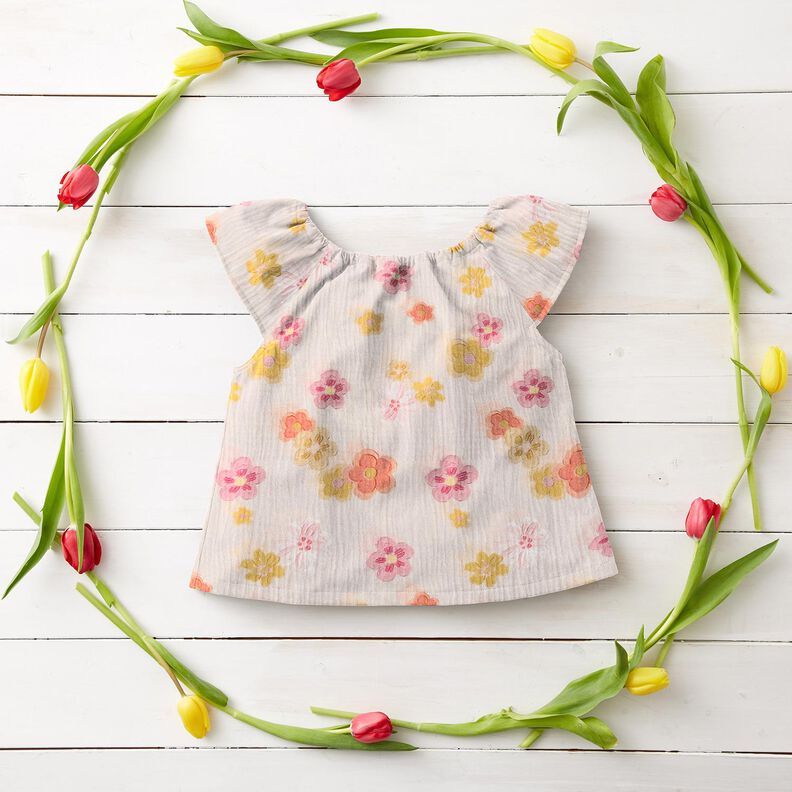 Musselina/ Tecido plissado duplo Flores grandes Impressão Digital – rosé,  image number 6