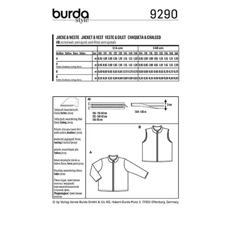 Kurtka, Burda 9290 | 104-146,  image number 9