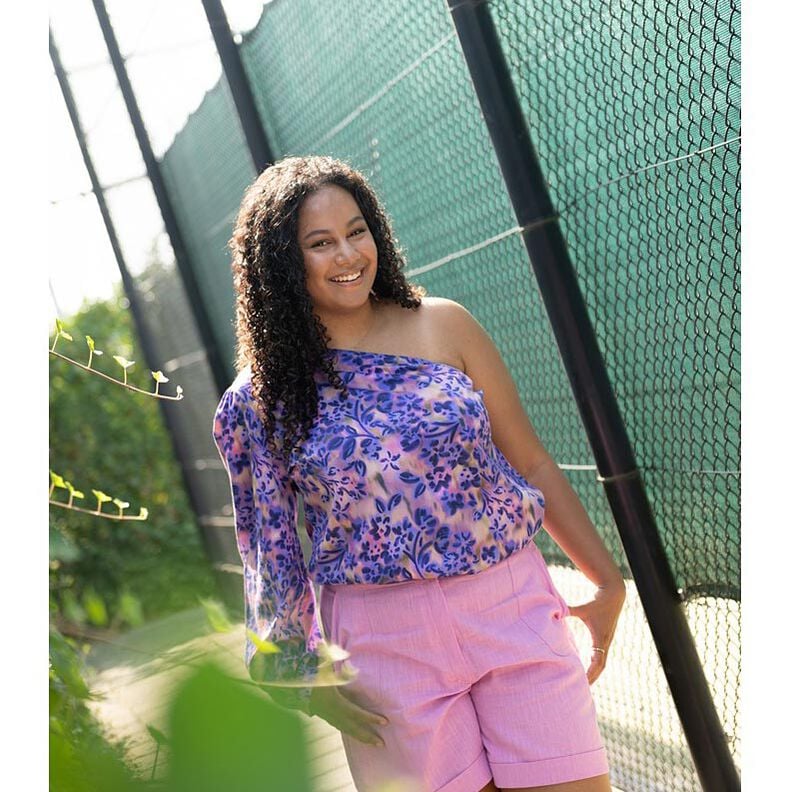 Cetim de algod&atilde;o Flores em aguarela Impress&atilde;o Digital | Poppy Fabrics &ndash; caju/roxo,  image number 5