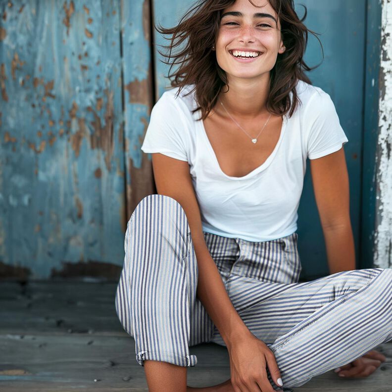 Denim Mistura de algodão riscas | Poppy Fabrics – azul ganga/branco sujo,  image number 6