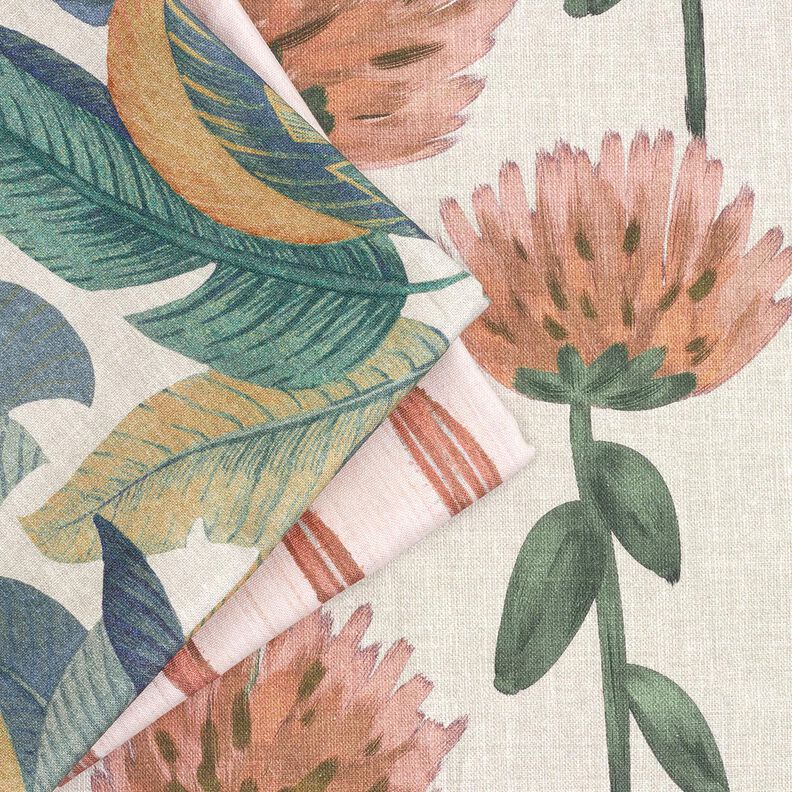 Tecido para decoração Meio linho Panamá Folhas de bananeira – cinza claro/taupe claro,  image number 5