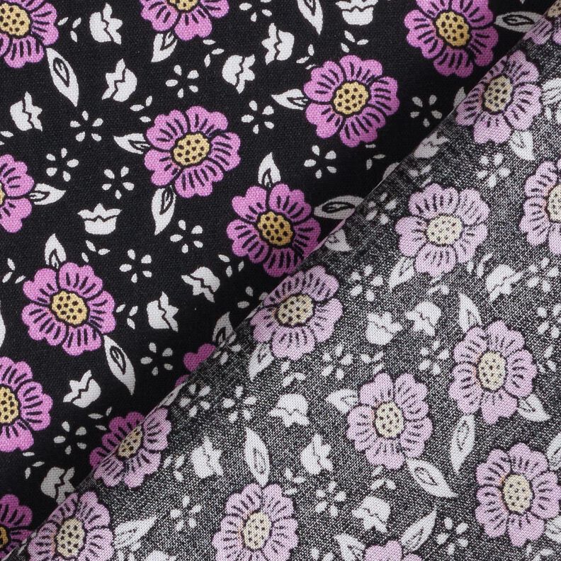 Tecido de viscose Mar de flores – preto/púrpura média,  image number 4