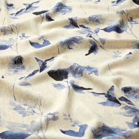 Mix de linho e viscose Rosas em aguarela – natural/azul-marinho, 