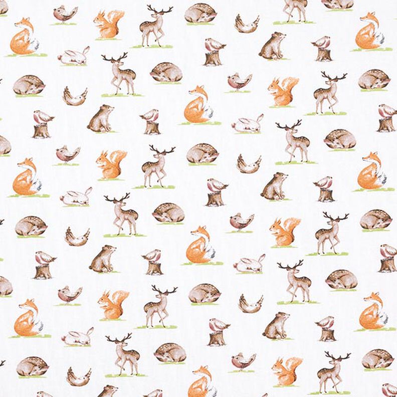 Jersey de algodão orgânico Animais da floresta em aguarela – branco sujo,  image number 1