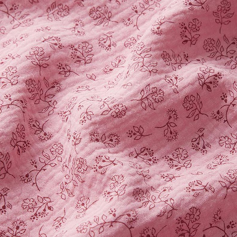 Musselina/ Tecido plissado duplo Pequenas gavinhas florais – rosa,  image number 2