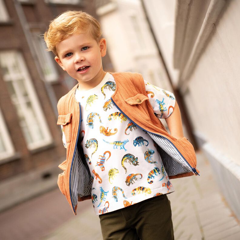 Jersey de algod&atilde;o Camale&otilde;es atrevidos Impress&atilde;o Digital | by Poppy &ndash; branco sujo,  image number 5