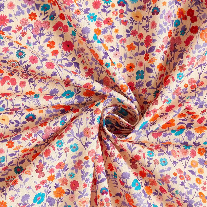 Tecido de algodão Popelina Flores coloridas – bege claro/lavanda,  image number 3