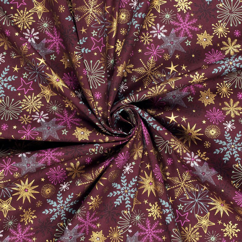 Tecido de algodão Popelina Mistura de estrelas – bordô/dourado,  image number 3