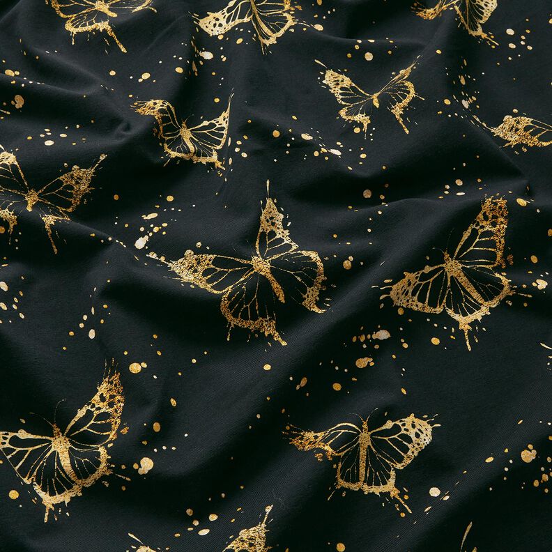 Jersey de algodão Borboletas douradas | Glitzerpüppi – preto,  image number 2