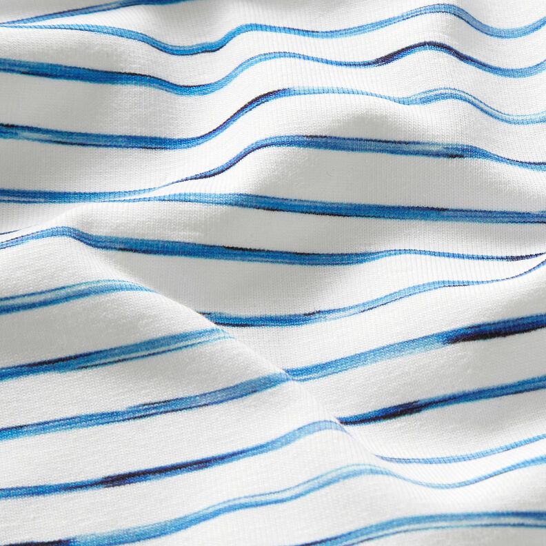 Jersey de algodão Riscas em aguarela Impressão Digital – marfim/azul real,  image number 2