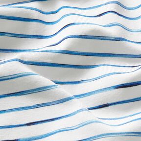Jersey de algodão Riscas em aguarela Impressão Digital – marfim/azul real, 