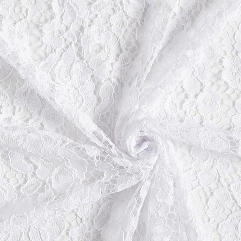 Tecido de renda às flores com rebordo arredondado em ambos os lados – branco,  image number 4