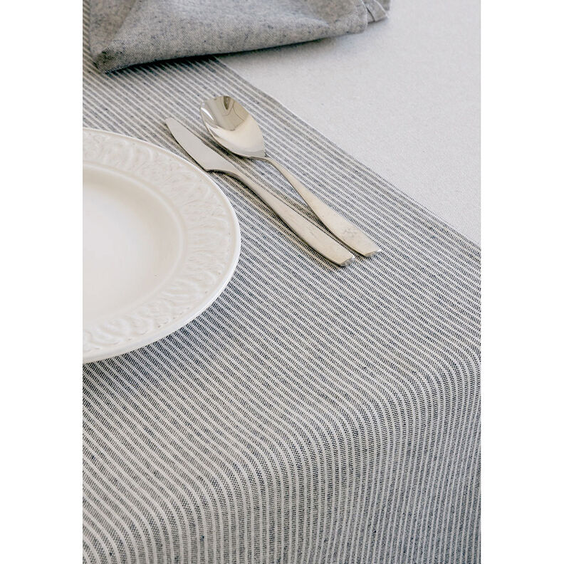 Tecido para decoração Meio linho Panamá Riscas discretas – natural/azul-noite,  image number 6