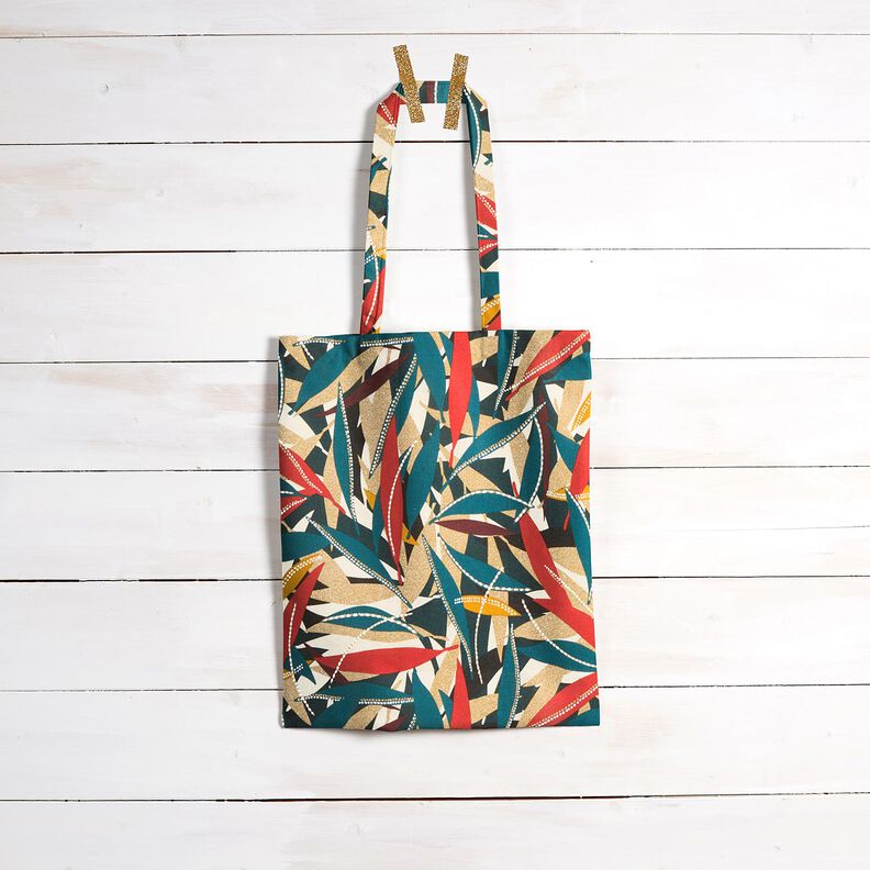 Algodão revestido Folhas delicadas – carmin/azul petróleo,  image number 8