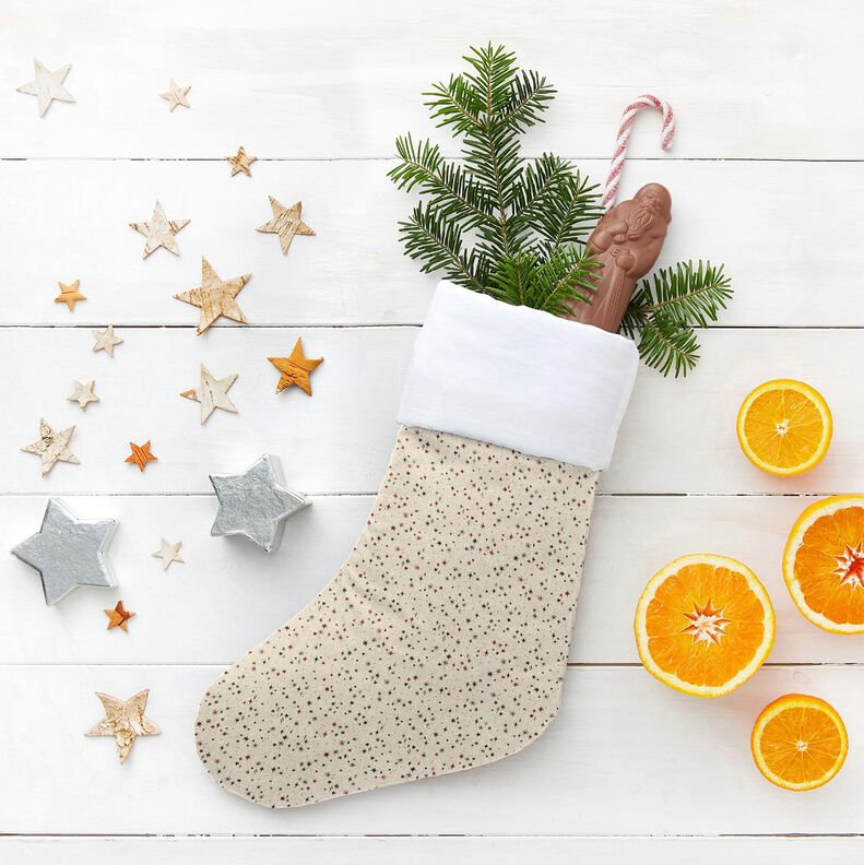 Tecido para decoração Meio linho Panamá Estrelas festivas – natural/carmin,  image number 5