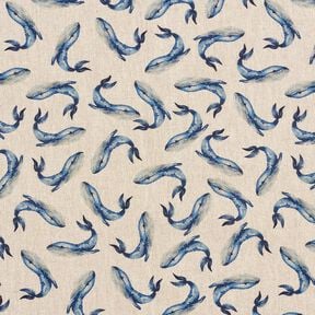 Tecido para decora&ccedil;&atilde;o Meio linho Panam&aacute; Baleias &ndash; &iacute;ndigo/natural, 