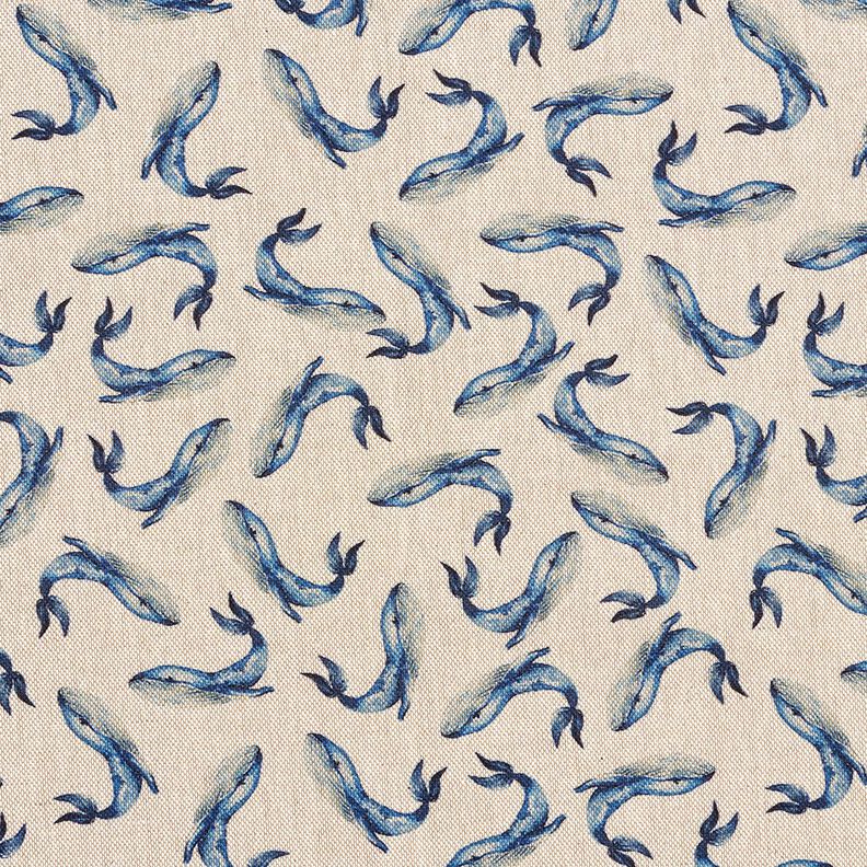 Tecido para decora&ccedil;&atilde;o Meio linho Panam&aacute; Baleias &ndash; &iacute;ndigo/natural,  image number 1