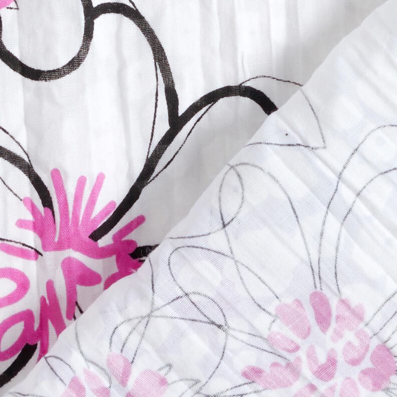 Voile canelado com flores e padrão Leo – branco/preto,  image number 4