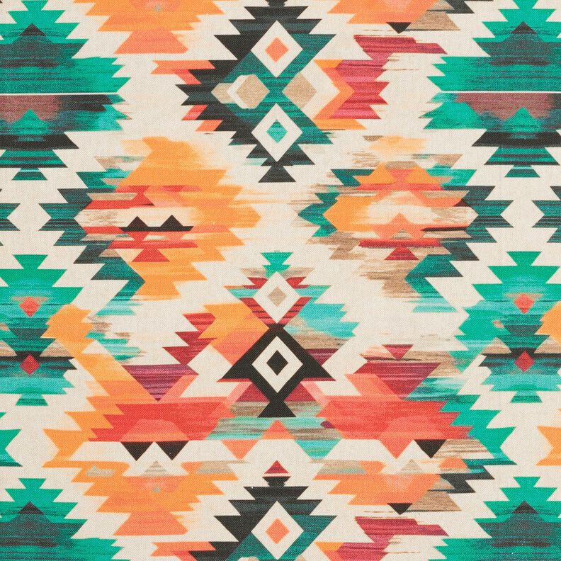 Tecido para decoração Meio linho Panamá Estampado étnico abstrato  – bege claro/verde esmeralda,  image number 1
