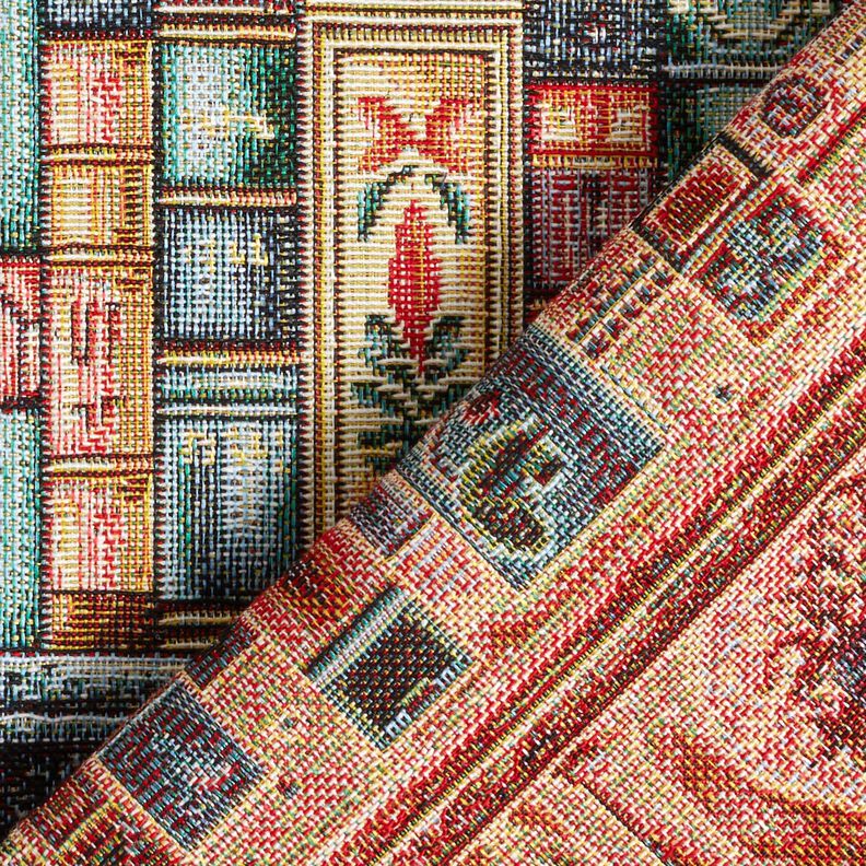 Tecido para decora&ccedil;&atilde;o Gobelina estante de livros colorida &ndash; pinheiro azul/carmin,  image number 4
