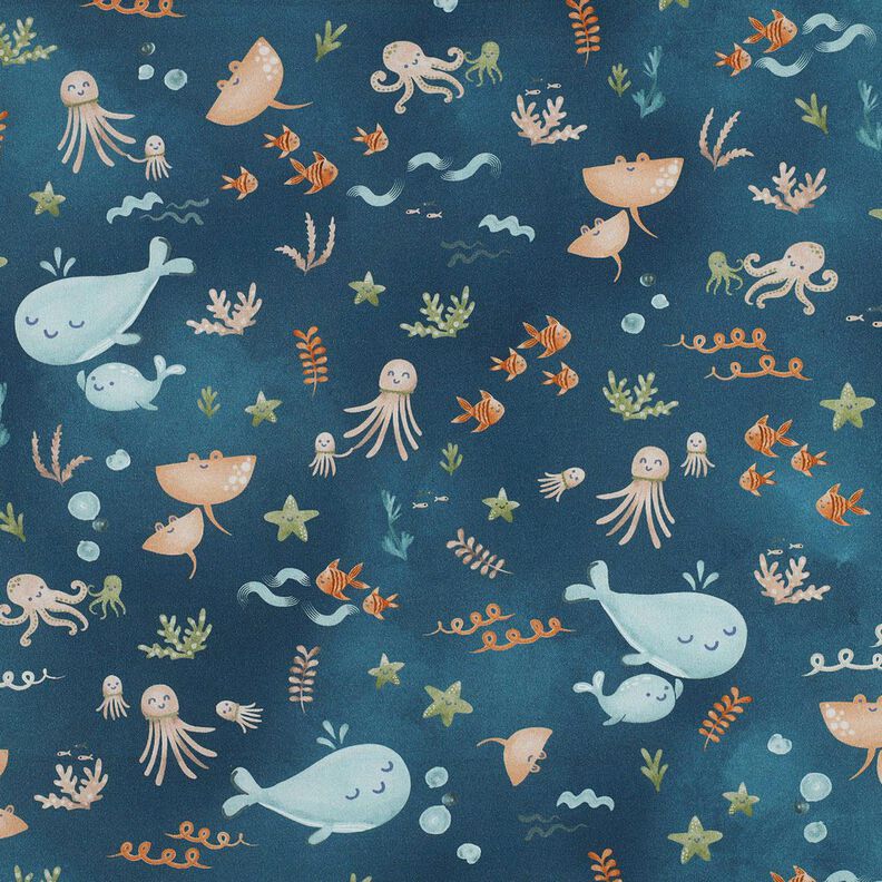 Popelina de algodão Animais marinhos felizes Impressão Digital | Poppy Fabrics – azul-oceano,  image number 1