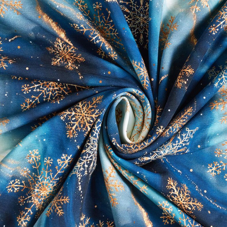 French Terry Sweat de verão Flocos de neve na Via Láctea | Glitzerpüppi – índigo/ouro velho,  image number 3