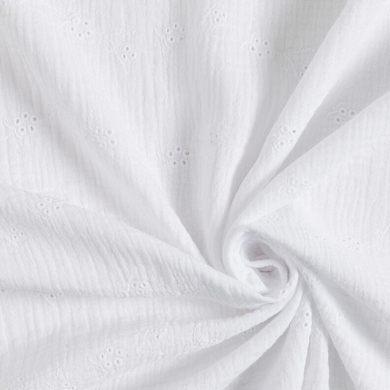 Musselina/ Tecido plissado duplo Bordado inglês Gavinhas florais – branco,  image number 3