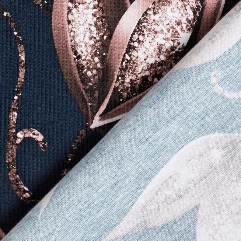 Jersey de algodão Folhas cintilantes | Glitzerpüppi – azul-noite/rosa-velho escuro,  image number 4