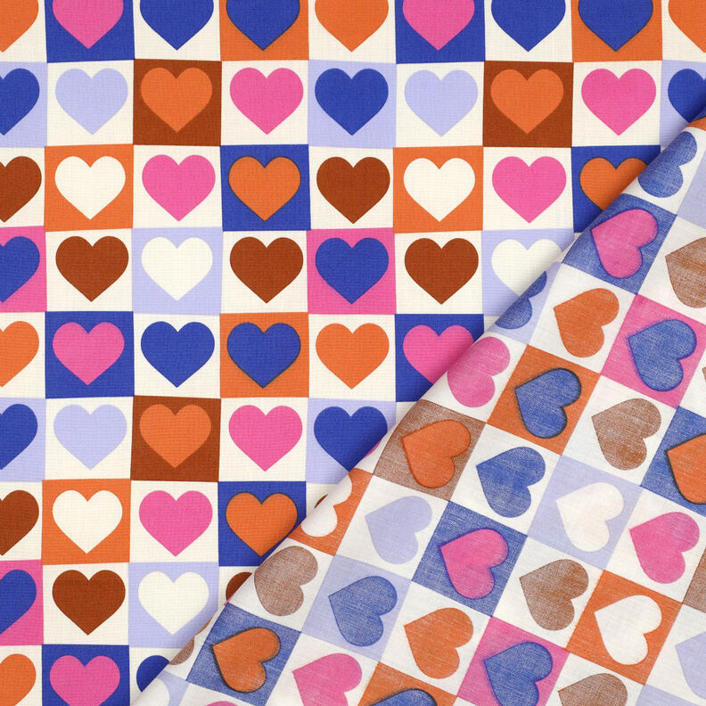 Popelina de algodão Corações Xadrez | Poppy Fabrics – marfim/azul real,  image number 4