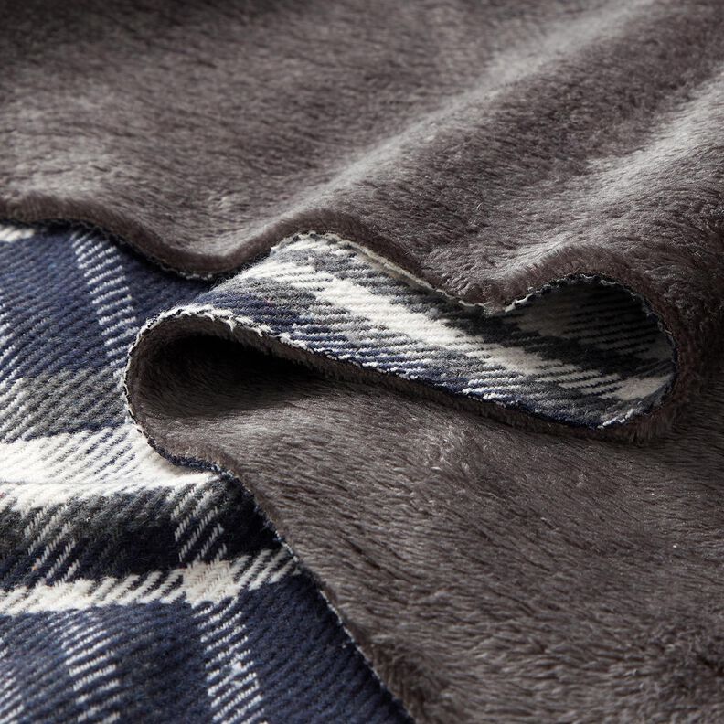 Tecido para sobretudos com reverso em pele Xadrez – azul-noite/cinza ardósia,  image number 5
