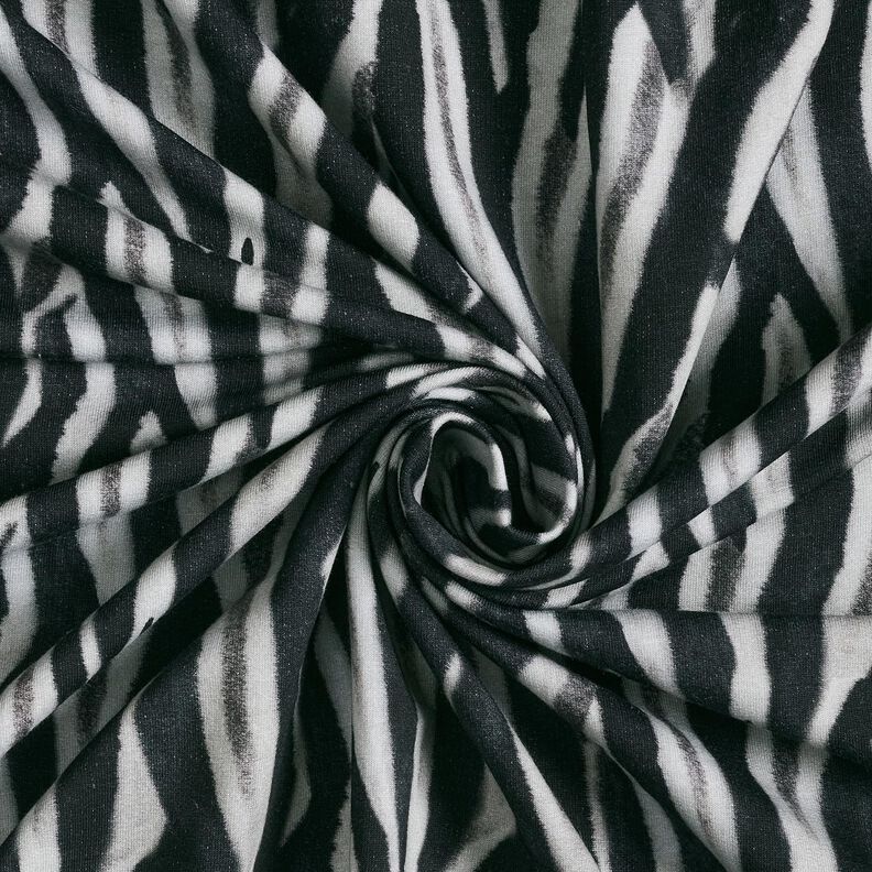 French Terry cardado Zebra impressão digital – preto/prateado,  image number 3