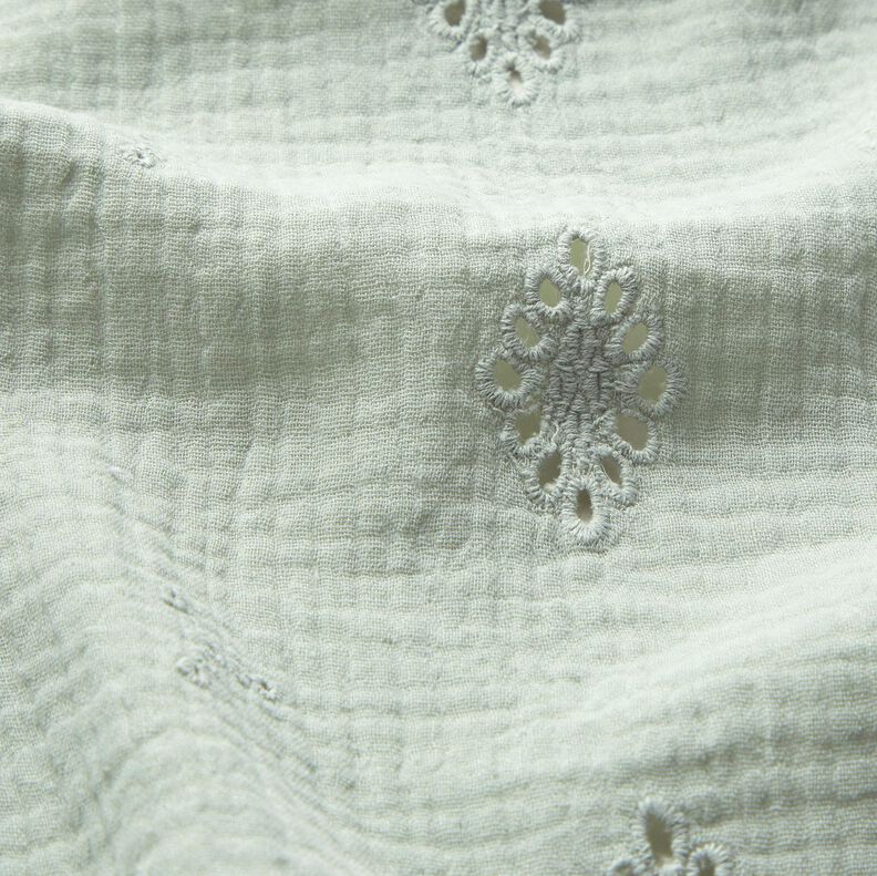 Musselina/ Tecido plissado duplo Bordado inglês Losango – menta clara,  image number 2