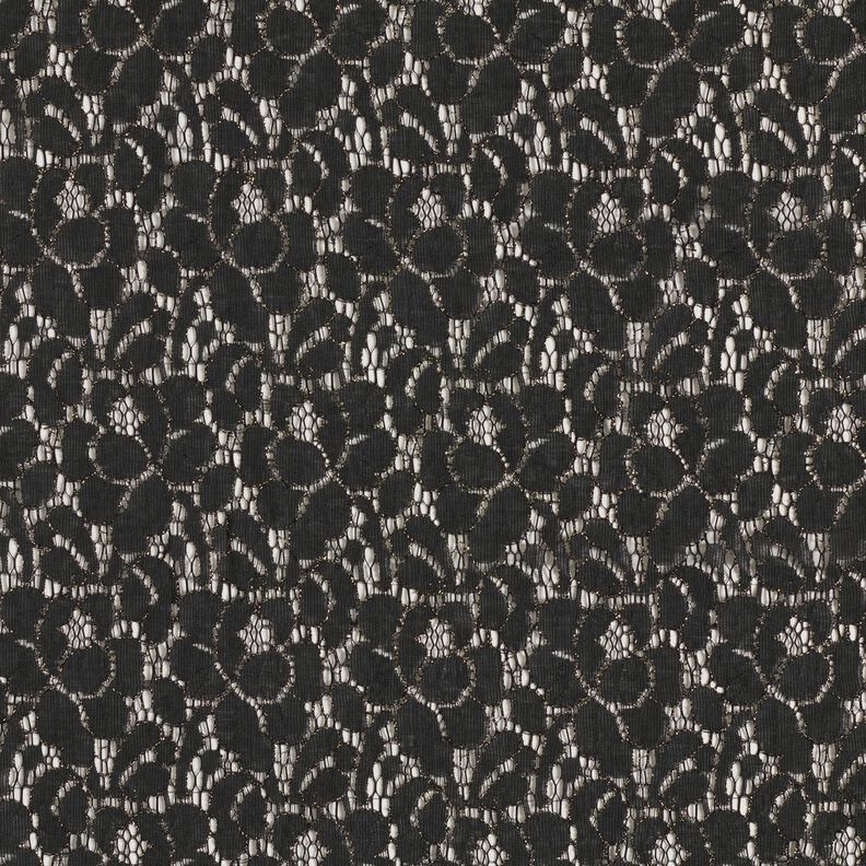 Tecido de renda flores de lurex – preto/ouro metálico,  image number 1