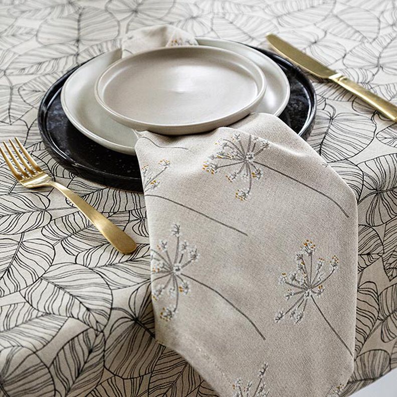 Tecido para decora&ccedil;&atilde;o Meio linho Panam&aacute; Folhas finas &ndash; natural/preto,  image number 6