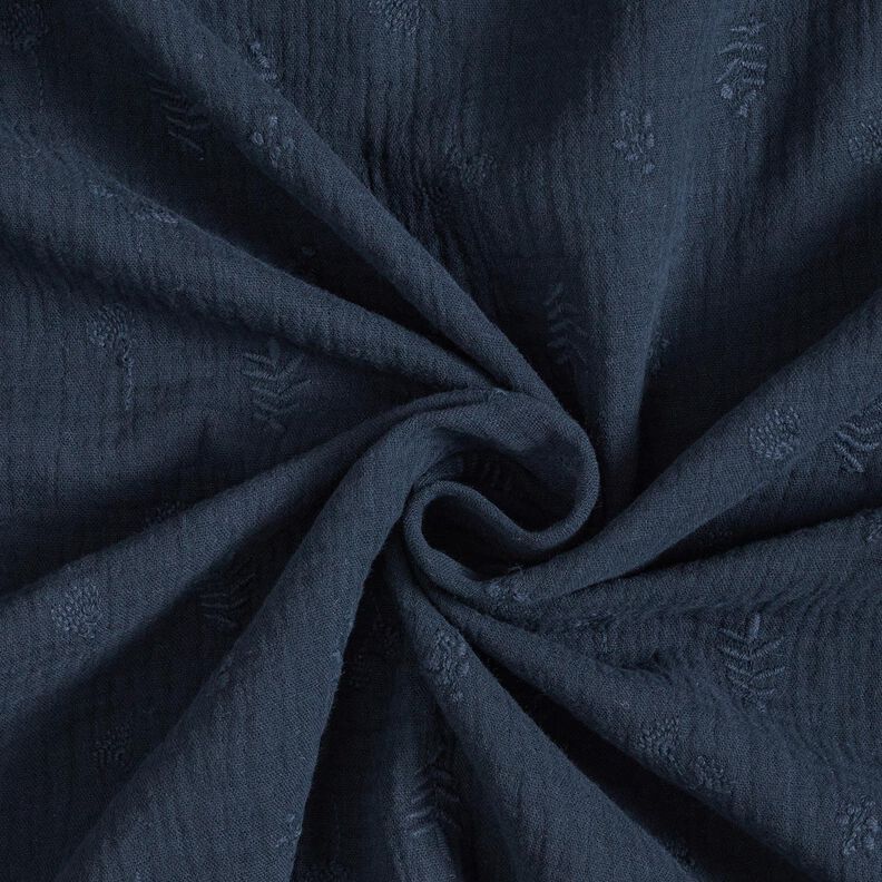 Musselina/ Tecido plissado duplo Bordado Flores e ramos – azul-marinho,  image number 3