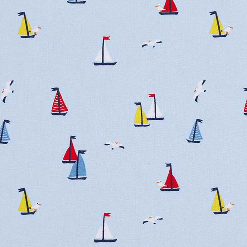 Popelina de algodão Barcos à vela e gaivotas – azul-celeste,  image number 1