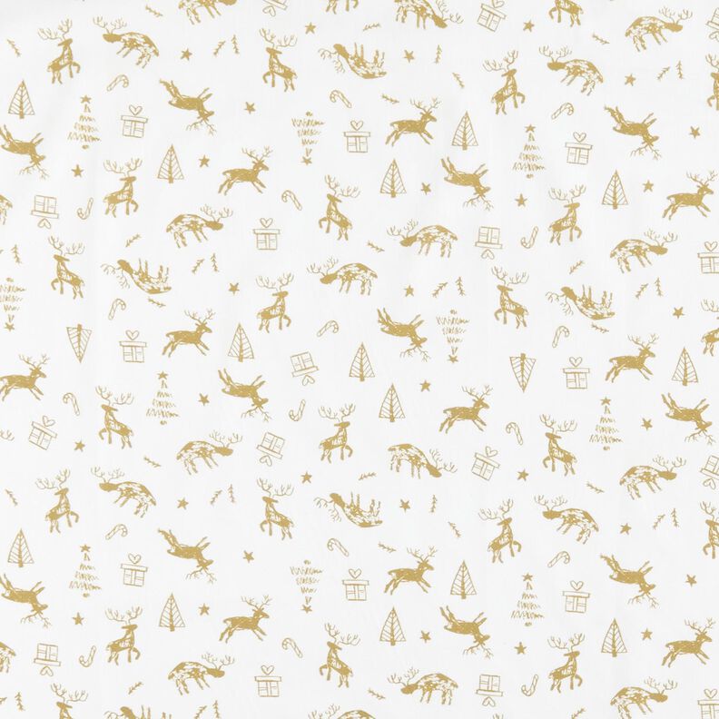 Tecido de algodão Cretone Renas e estrelas – marfim/dourado,  image number 1