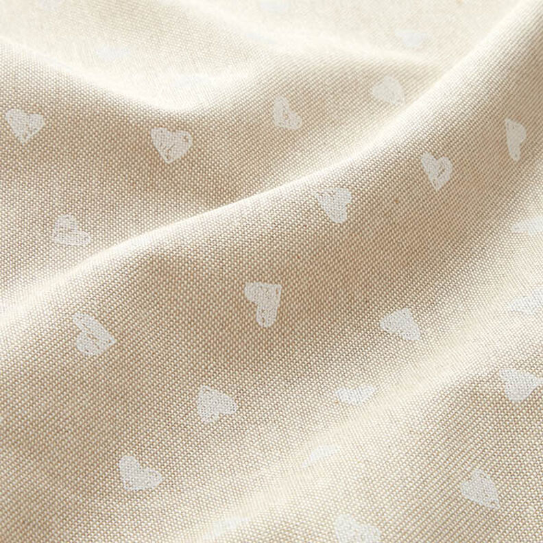 Tecido para decoração Meio linho Panamá Pequenos corações – branco/natural,  image number 2