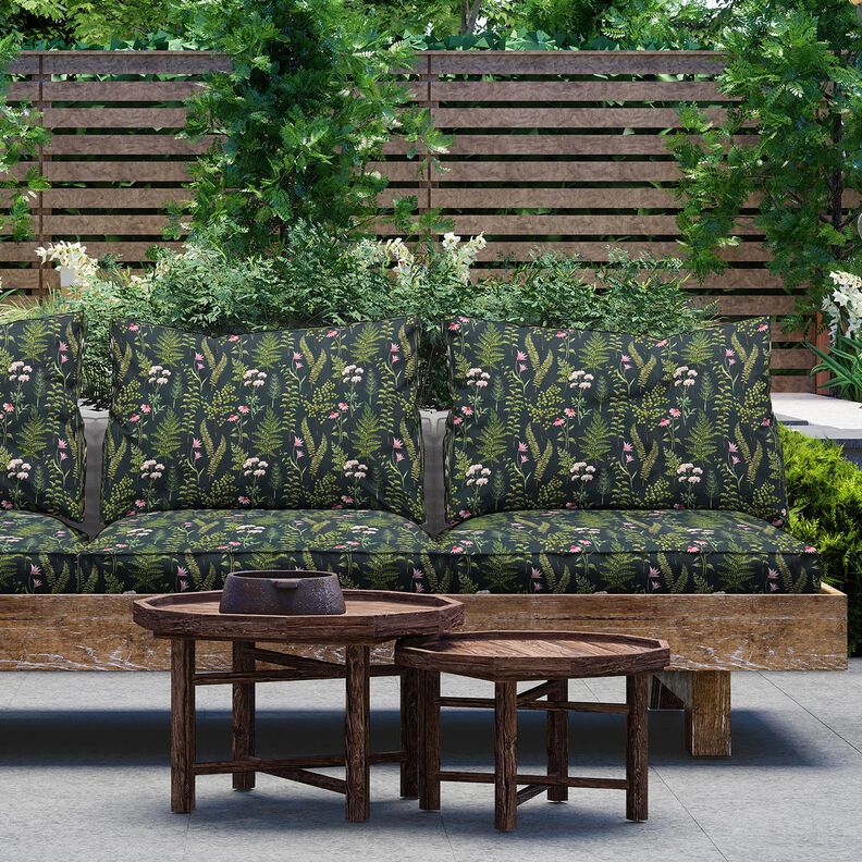 Tecido para exteriores Lona Folhas e Flores – verde escuro/púrpura média,  image number 6