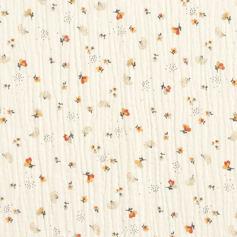 Musselina/ Tecido plissado duplo Flores e ouriços – branco sujo,  image number 1