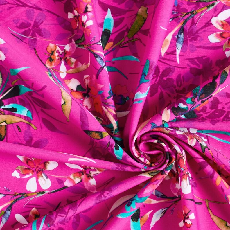 Tecido para fatos de banho Flores em aguarela – púrpura/branco,  image number 3