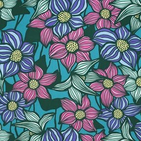 LENZING™ EcoVero™ Tecido de viscose Flores | Poppy Fabrics – azul petróleo claro/amarelo-limão, 