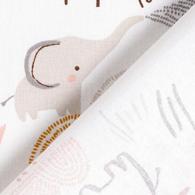Tecido de algodão Cretone Paisagem de elefantes – branco,  image number 5