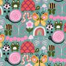 Tecido de algodão Cretone Borboletas e abelhas – eucalipto/rosa,  thumbnail number 1